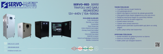 SERVO-RED   SERİSİ TRAFOLU AKÜ ŞARJ REDRESÖRÜ 12V-440V / 10A-5000A